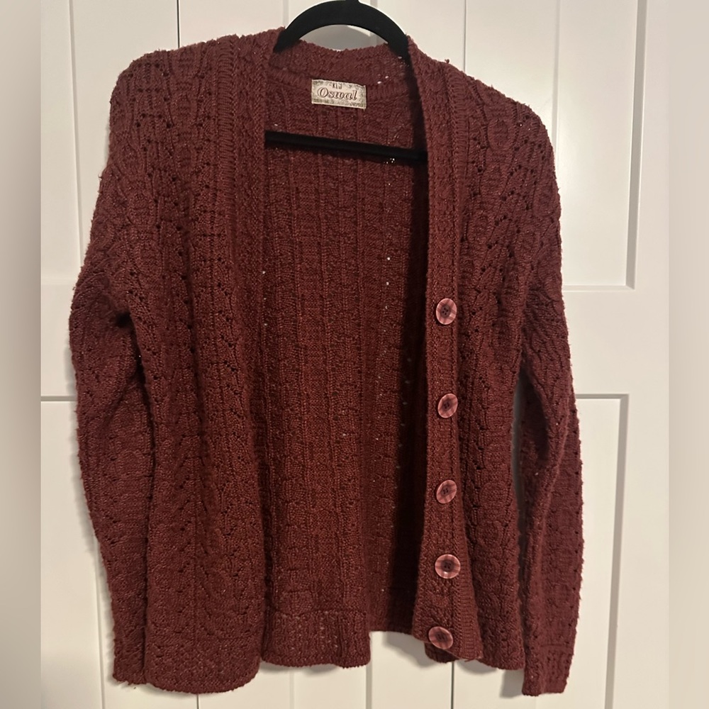 Women's KLJ Oswal Vintage Cable Knit Cardigan Sweater M